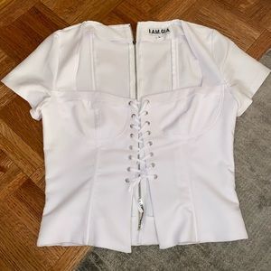 White Short Sleeve Corset Shirt